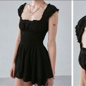 Urban Outfitters Babydoll Mini Dress Ruffle Strap Smocked Waist | Size M | Black